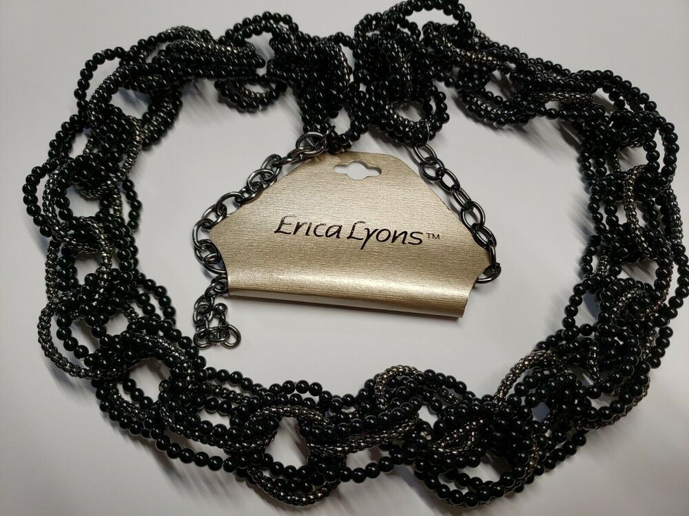 Erica Lyons Necklace Chunky Large Beaded links in Black and Hematite colors